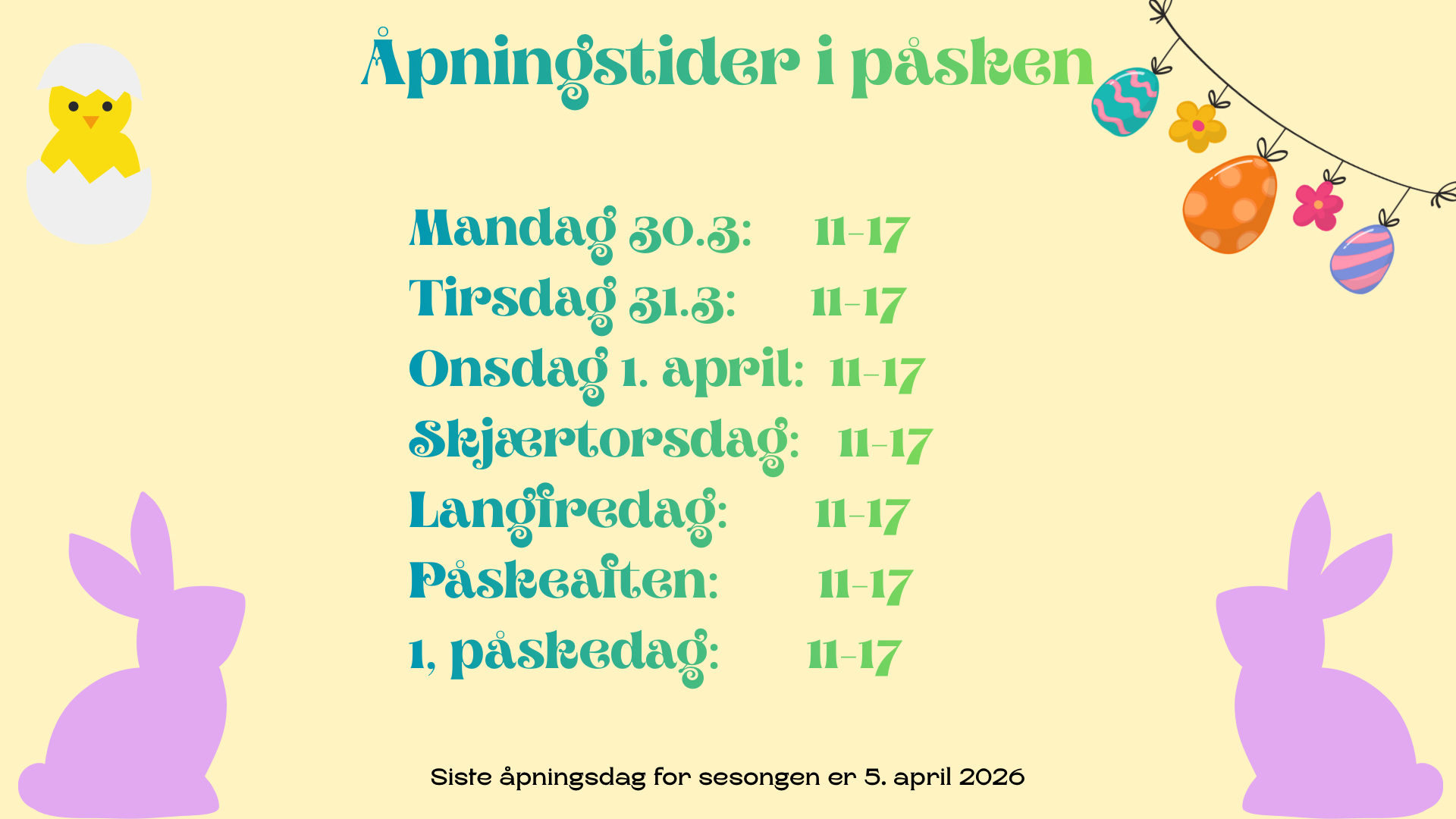 Åpningstider påske